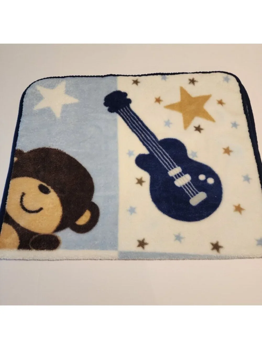 Carter's baby blanket Monkey guitar stars blue brown rockstar